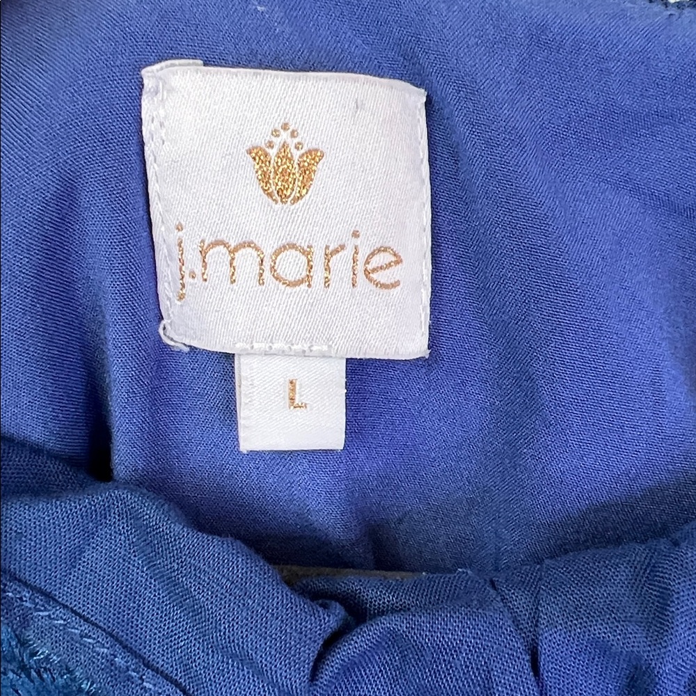 J. Marie Woven Embroidered Ruffled Cap Sleeve Top Size L In Cobalt Blue - Picture 7 of 12